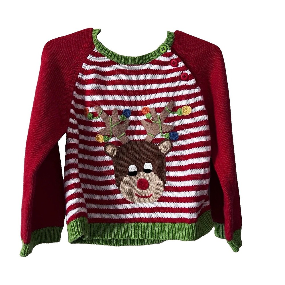 Zubels 2T Unisex Baby Toddler Striped Reindeer Christmas Knit Sweater Cotton